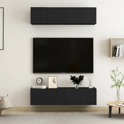 TV omarice 4 kosi črne 60x30x30 cm iverna plošča