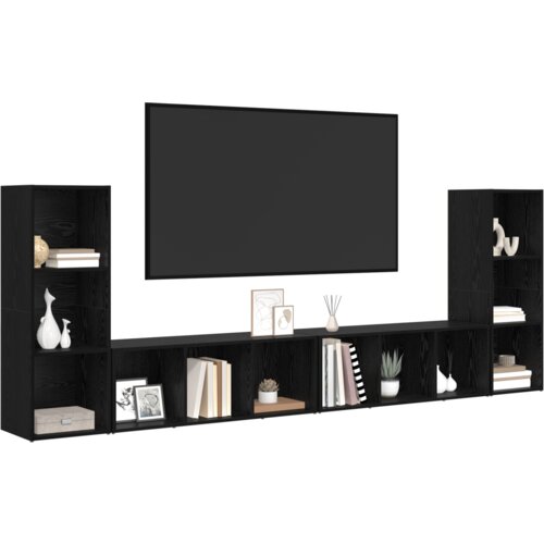 vidaXL TV ormar s policom s pohranom 4 pcs Crni hrast 37 x 35 x 107.5 cm Cijene