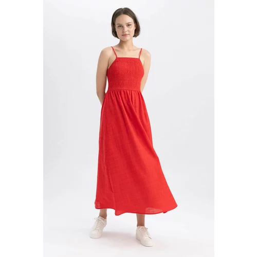 Defacto A Cut Strapless Linen Look Maxi Short Sleeve Woven Dress