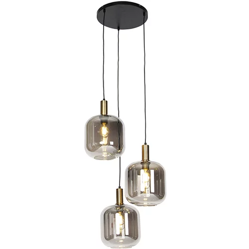 QAZQA Design viseča svetilka črna z zlatom z dimnim steklom 3-svetloba - Zuzanna