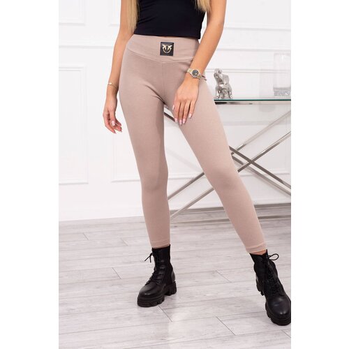 Kesi Ribbed leggings with a high waist in dark beige color Slike