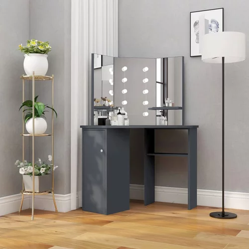 vidaXL Kutni toaletni stolić s LED svjetlom sivi 111 x 54 x 141,5 cm