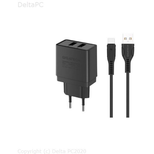 Univerzalni punjac za smartphone s C kablom 1m Gigatech W25 crni Slike