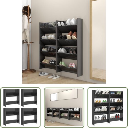 The Living Store Stenske omare za čevlje 4 kosi visok sijaj sive 60x18x60 cm - Stenska Omarica Za Čevlje, (21744414) Cene