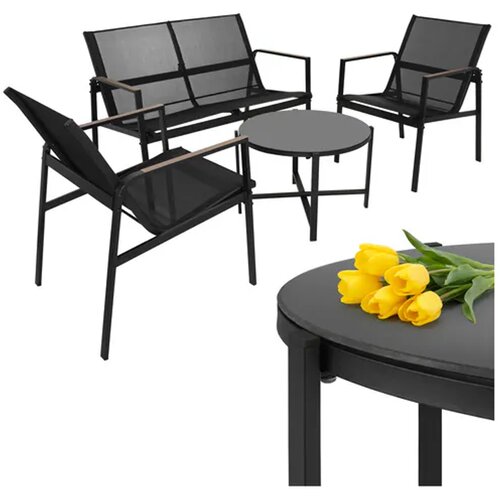 Gardlov vrtni set namje&amp;scaron;taja 4u1 (sofa + 2 stolice + stol) s kaljenim staklom &amp;ndash; balkon/terasa Slike