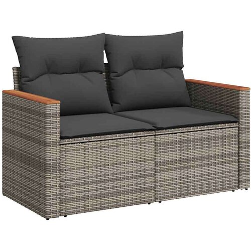 VidaXL 7-dijelni set vrtnih sofa poliratan i bagrem s jastucima sivi Slike