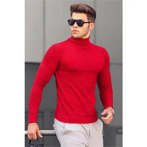 Madmext Red Turtleneck Patterned Sweater