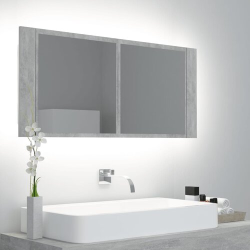 VidaXL LED kupaonski ormarić s ogledalom siva boja betona 100x12x45 cm Slike