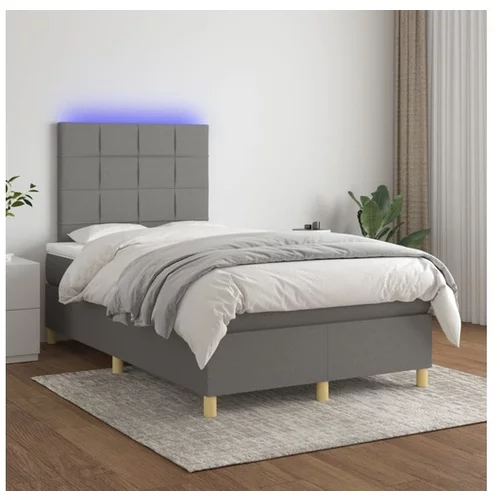 vidaXL Box spring postelja z vzmetnico LED temno siva 120x20
