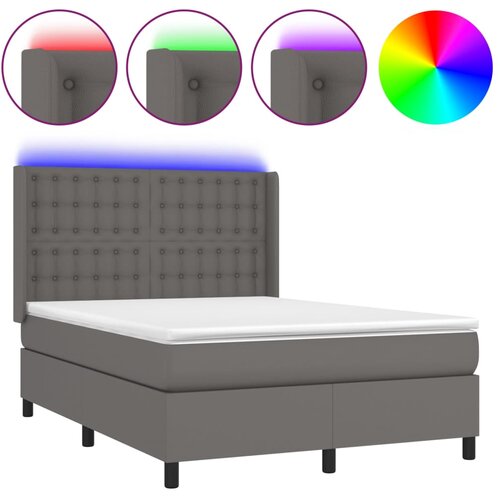 vidaXL Box spring postelja z vzmetnico LED siva 140x190cm umetno usnje, (20901681) Cene