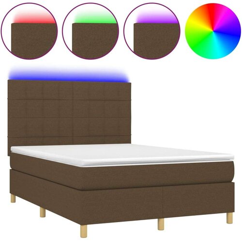  Krevet box spring s madracem LED tamnosmeđi 140x200 cm tkanina Slike