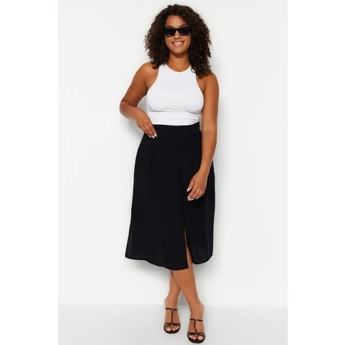 Trendyol Curve Black Viscose Woven Skirt with Slit Detail.