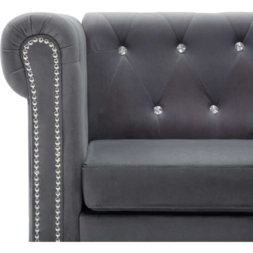 vidaXL Kavč trosed Chesterfield z žametno oblogo 199x75x72 cm siv Cene