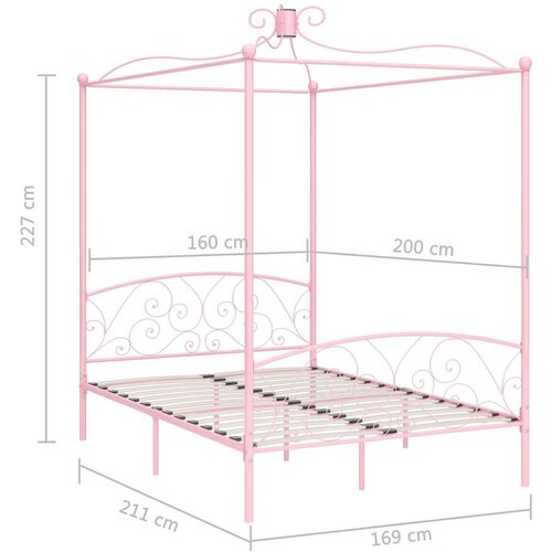 vidaXL okvir za krevet s nadstrešnicom ružičasti metalni 140 x 200 cm Cene
