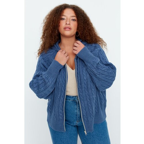 Trendyol Curve Indigo Zippered Knitwear Cardigan Slike