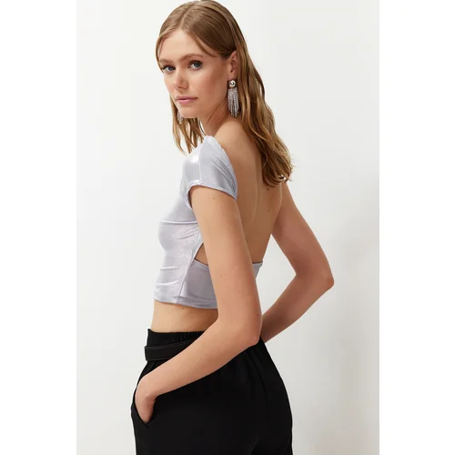 Trendyol Silver Metallic Look Crop Blouse