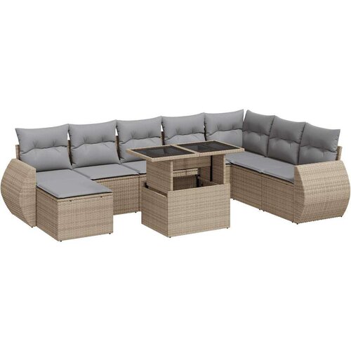 VidaXL 9-dijelni set vrtnih sofa s jastucima bež od poliratana Slike