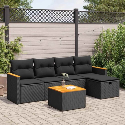  6-dijelni set vrtnih sofa s jastucima crni od poliratana Slike