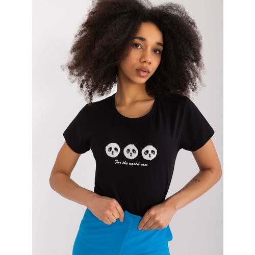 Fashion Hunters Black cotton T-shirt with pandas BASIC FEEL GOOD Slike