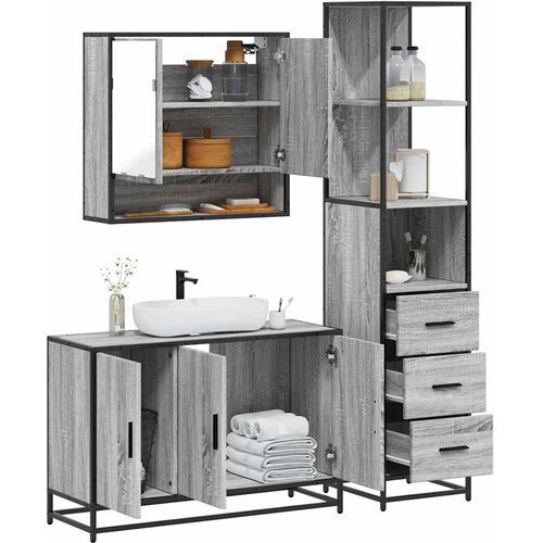 vidaXL 3-dijelni set kupaonskog namještaja siva boja hrasta drveni Cijene