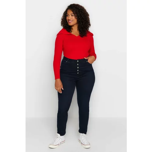 Trendyol Curve Plus Size Sweater - Red - Fitted