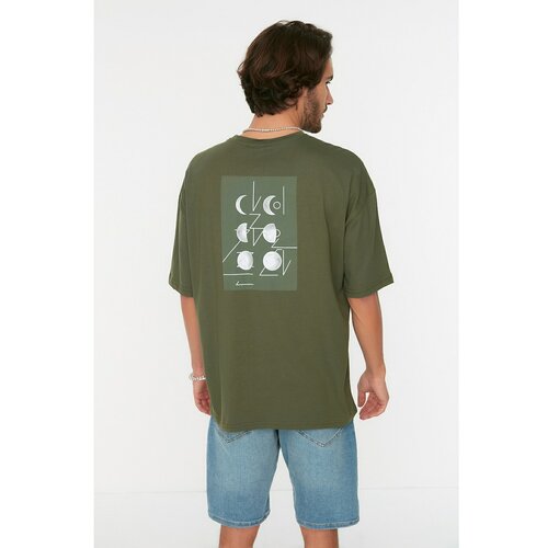 Trendyol Khaki Men's Short Sleeved Back Printed Oversize T-Shirt Cene