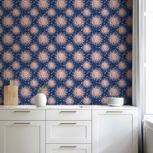  Tapeta - Sunny Patterns - Repeating sun motif on a navy background. 50x1000 Vodootporna Cene