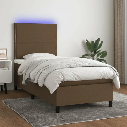  Box spring postelja z vzmetnico LED temno rjava 90x200 cm blago, (20930400)