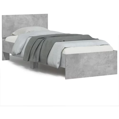 Okvir za krevet s uzglavljem i LED svjetlima siva boja betona