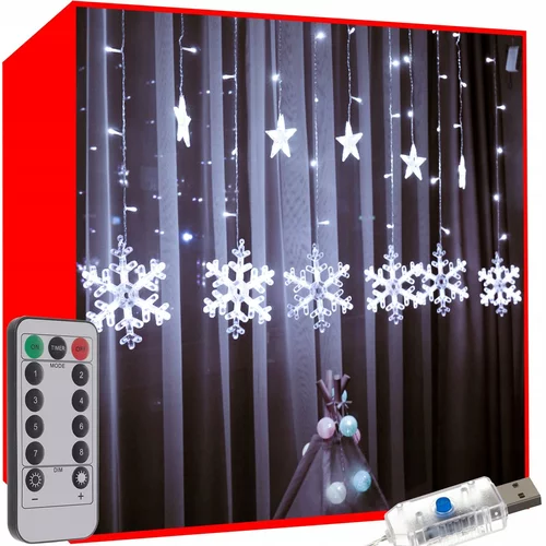  Novoletne lučke svetlobna zavesa 138 LED hladno bela 8 funkcij USB zvezde in snežinke