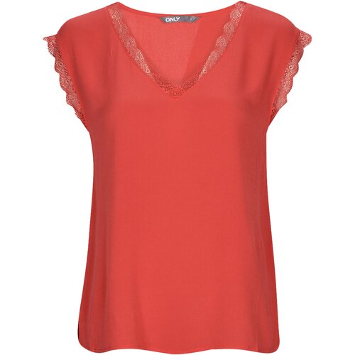 Only Majice s kratkimi rokavi ONLJASMINA S/S V-NECK LACE TOP Rdeča Slike