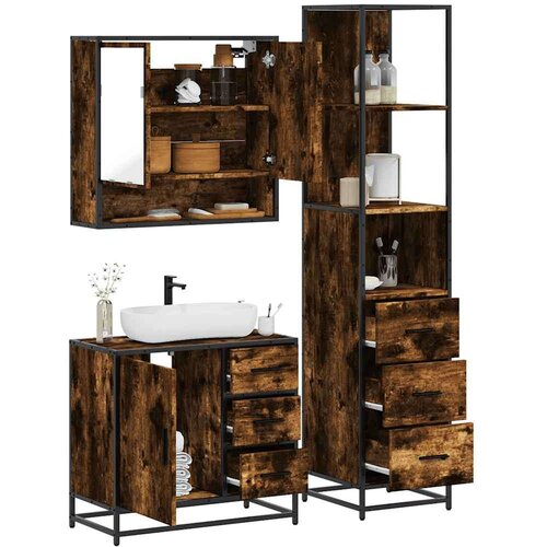  3-dijelni set kupaonskog namještaja boja hrasta drveni Cijene