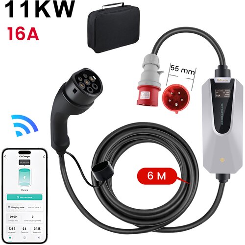 JUNSUN Polnilni kabel za električna vozila tipa 2 - trifazni 11 kW, regulacija toka APP, časovno polnjenje, prenosni polnilnik 6 m (6/8/10/13/16A), (22127994) Cene