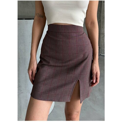 Laluvia Claret Red Plaid Front Slit Mini Skirt Slike