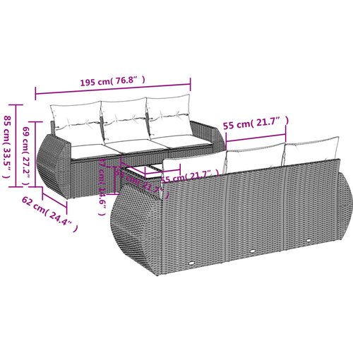  7-dijelni set vrtnih sofa od poliratana s jastucima bež Slike