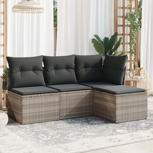 VidaXL 4-dijelni set vrtnih sofa s jastucima svijetlosivi poliratan Slike