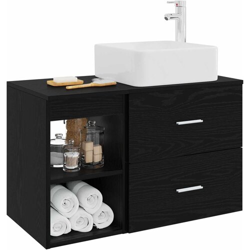  Set namje&amp;scaron;taja za kupaonicu 2 kom. Crni hrast Konstruirano drvo Crna 49,5 x 41 x 80 cm Slike