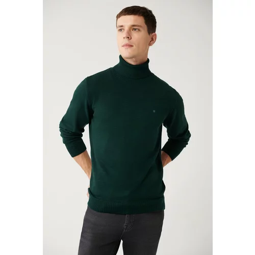 Avva Green Unisex Knitwear Sweater Full Turtleneck Non-Pilling Standard Fit Regular Cut