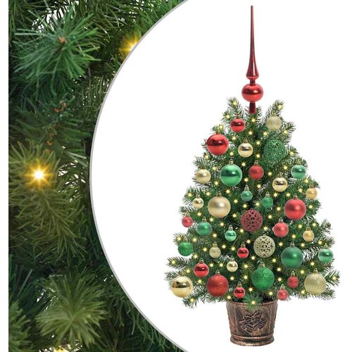VidaXL Umjetno božićno drvce s 150 LED svjetlima Zelena 75 cm PE i PVC - 75 cm s LED-ima i &amp;scaron;arenim kuglicama Slike