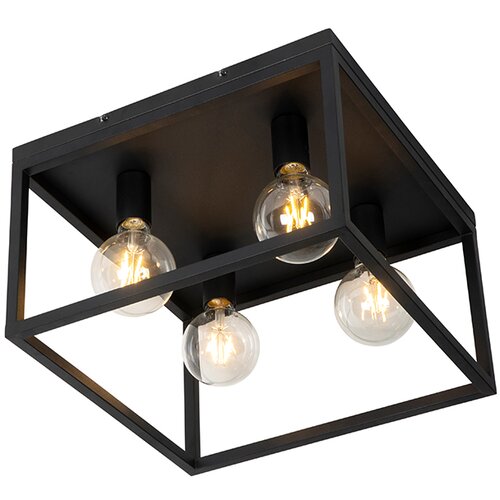 QAZQA Industrijska stropna svetilka črna 40 cm 4 luči - kletka Cene