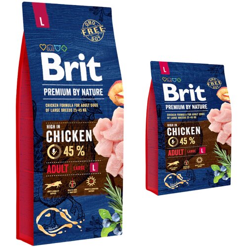  15 kg + 3 kg gratis! 18 kg Brit Premium by Nature - Adult Large Breed piletina Slike