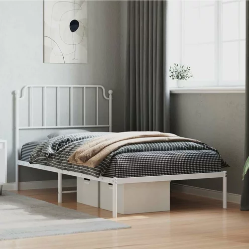 Metalni Kovinski posteljni okvir z vzglavjem bel 100x190 cm