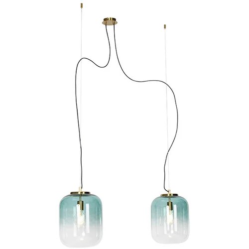 QAZQA Design viseča svetilka zlata z zelenim steklom 2-luč - Bliss