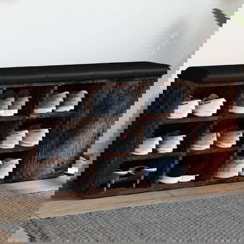 VidaXL Klupa za cipele boja dimljenog hrasta 102 x 32 x 50 cm drvena Slike