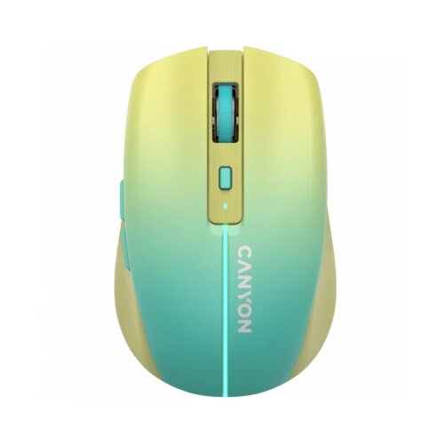 Canyon MW-44, 2 in 1 Wireless optical mouse with 8 buttons, DPI 800/1200/1600, 2 mode(BT/ 2.4GHz), 500mAh Lithium battery,7 single color LED light , Yellow-Blue(Gradient), cable length 0.8m, 102*64*35mm, 0.075kg Slike