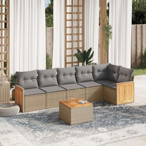  7-dijelni set vrtnih sofa od poliratana s jastucima bež Slike