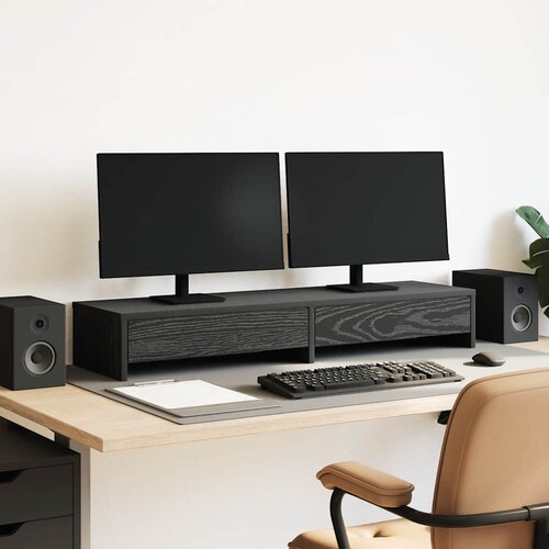  Stalak za monitor s ladicama Crni hrast 100x27x15 cm Konstruirano drvo Cijene