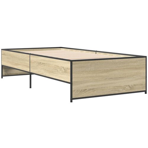  Okvir za krevet boja hrasta 100x200cm konstruirano drvo i metal Smeđa 100 x 200 cm Slike