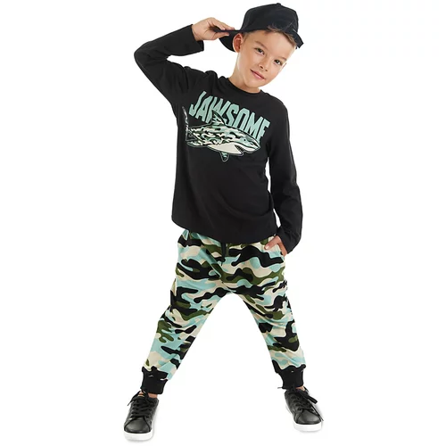 Mushi Jawsome Boys' Black T-shirt with Camouflage Pants Suit