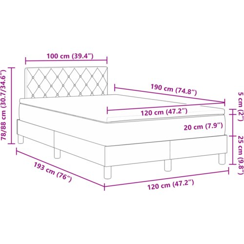 VidaXL Box Spring krevet s madracem &amp;amp; LED Tamnosivi 120x190 cm Bar&amp;scaron;un Slike